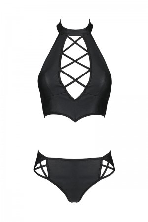 Bustier et string faux cuir Nancy - Passion