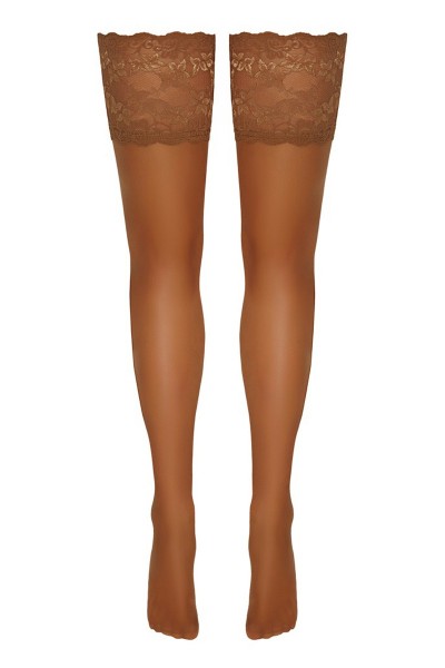 Bas autofixants large jarretière dentelle beige - Cotelli Legwear