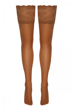 Bas autofixants large jarretière dentelle beige - Cotelli Legwear