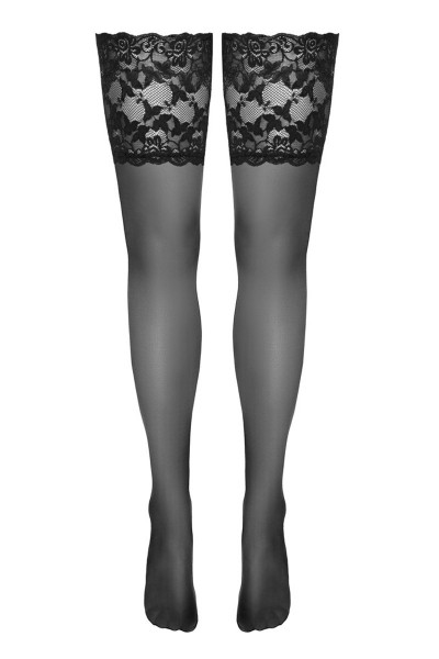 Bas autofixants large jarretière dentelle noir - Cotelli Lingerie