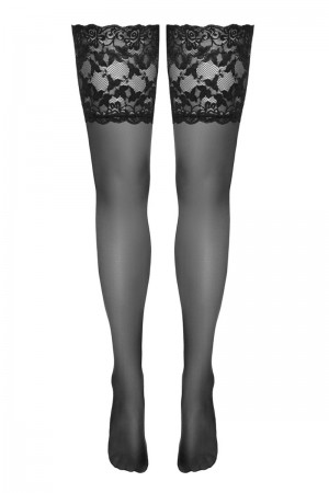 Bas autofixants large jarretière dentelle noir - Cotelli Lingerie
