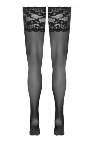 Bas autofixants large jarretière dentelle noir - Cotelli Lingerie