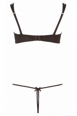 Ensemble dentelle string ouvert et seins nus noir - Cottelli Lingerie