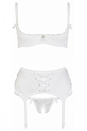 Ensemble lingerie 3 pièces ouvert blanc - Cottelli Lingerie