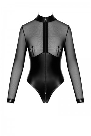 Body Edge zippé avec anneaux F321 wetlook et tulle