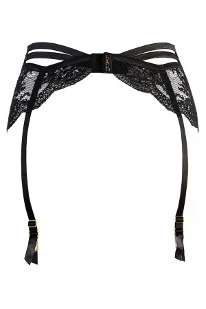 Porte-jarretelles tulle et dentelle noir V-10712 - Axami