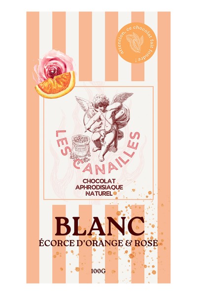 Chocolat blanc écorce d'orange et rose - Tablette 100g - Les canailles