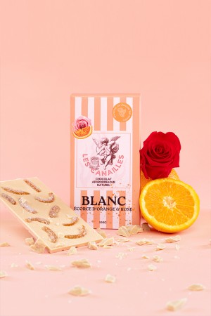 Chocolat blanc écorce d'orange et rose - Tablette 100g - Les canailles
