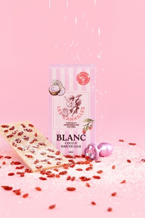Chocolat blanc coco et baie de goji - Tablette 100g - Les canailles