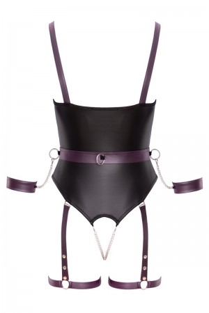 Body à jarretelles ouvert avec menottes - Cottelli Bondage