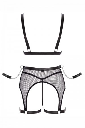 Ensemble Fetish noir en dentelle - Cotelli Bondage