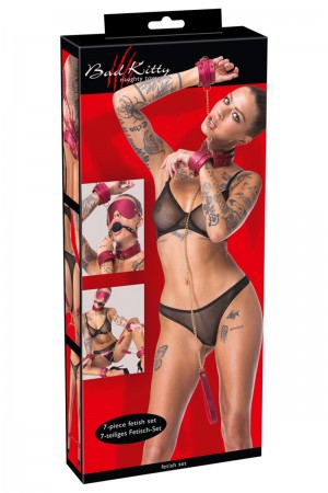 Ensemble 7 pièces Fetish SM rose -  Bad Kitty