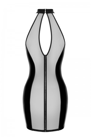 Mini robe tulle et wetlook Luxuria F370 - Noir Handmade