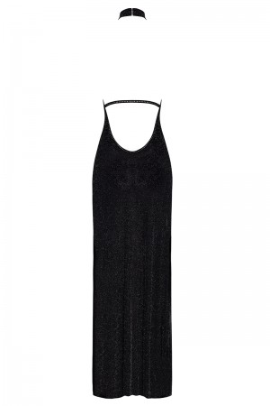 Robe longue en maille pailletée Onyx F372 - Noir Handmade