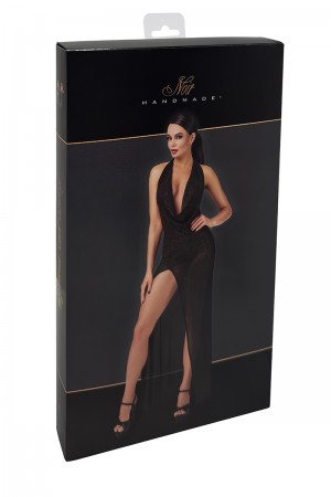 Robe longue fendue Onyx F373 - Noir Handmade