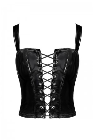Corset en vinyle Dominae F379 - Noir Handmade