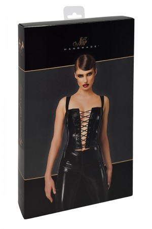 Corset en vinyle Dominae F379 - Noir Handmade