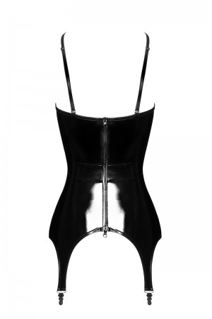 Corset porte-jarretelle vinyle Dominae F381 - Noir Handmade