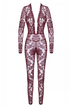 Combinaison en tulle floqué Kink Royal F382 - Noir Handmade