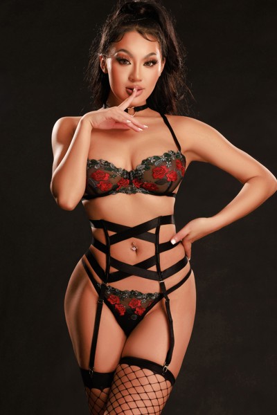 Ensemble lingerie 5 pièces vert et rouge - J Lingerie