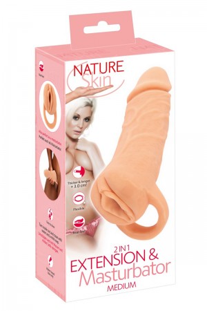 Masturbateur et extension de pénis  18,5 cm - Nature Skin