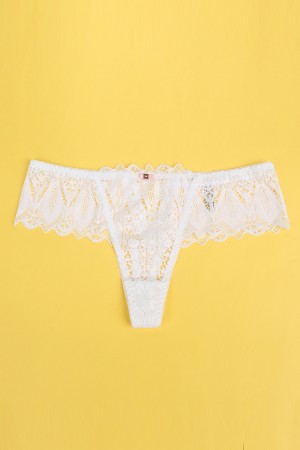 String dentelle dos lacé Blanc - Litolu Lingerie