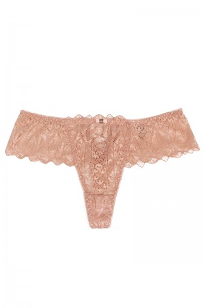 String dentelle dos lacé Rose - Litolu Lingerie