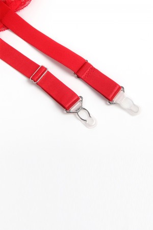 Porte-jarretelles dentelle large Rouge - Litolu Lingerie