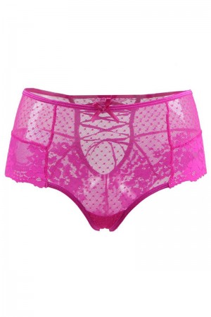 Tanga lacé dentelle taille haute Rose - Litolu Lingerie