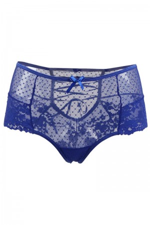 Tanga lacé dentelle taille haute Bleu - Litolu Lingerie