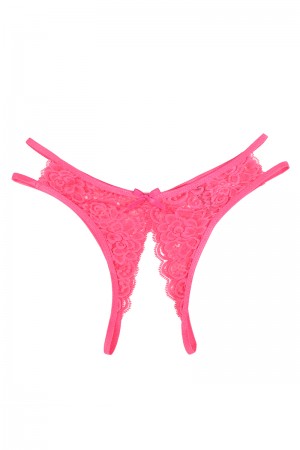 String ouvert dentelle Rose - Litolu Lingerie