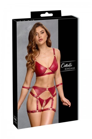Set soutien-gorge et slip à jarretelles ouvert rouge - Cottelli BONDAGE